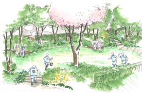 ・高台の芝生広場。主役の桜の木を中心に。